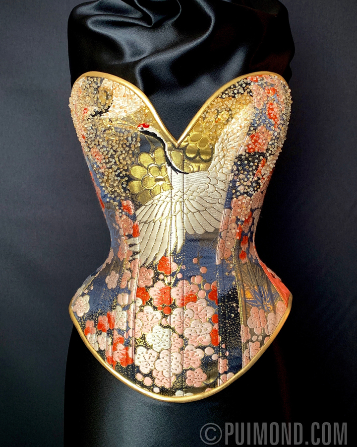 Kimono Plunge Corset With Hand Beaded Gemstones - Puimond